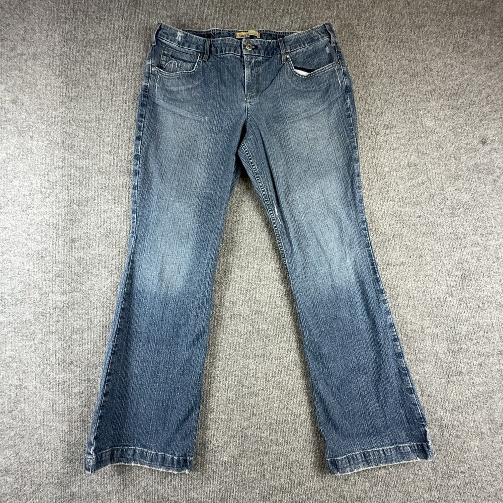 L.e.i. Jeans Womens 18 Medium Blue Mid Rise Bootcut Distressed Stretch Denim